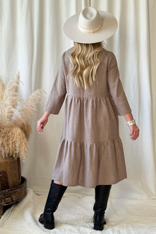Sarah linen dress, taupe