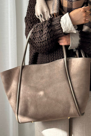 Society suede bag, mushroom