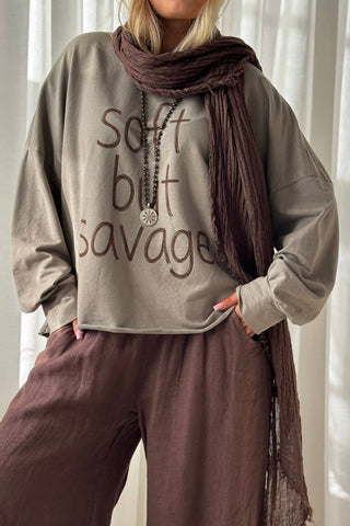 Soft but Savage long sleeve T-shirt, taupe