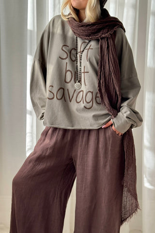 Soft but Savage long sleeve T-shirt, taupe