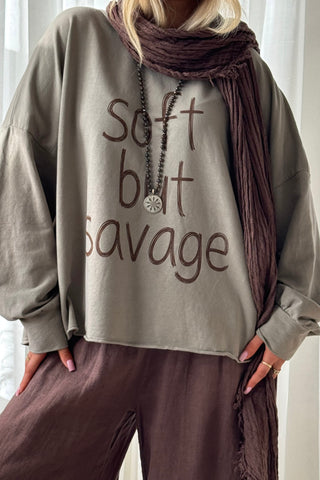 Soft but Savage long sleeve T-shirt, taupe