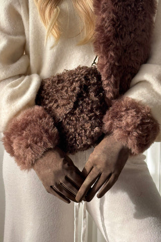 Soft touch fluffy gloves, coffee