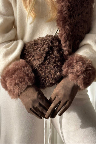 Soft touch fluffy gloves, coffee
