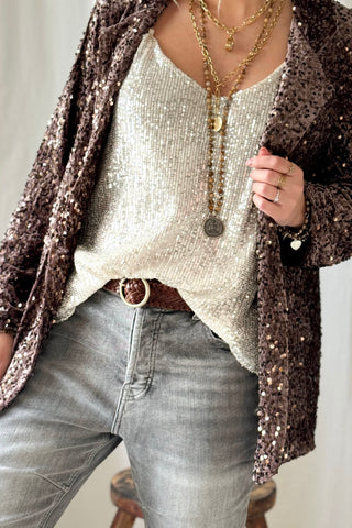 Stardust sequin top, beige
