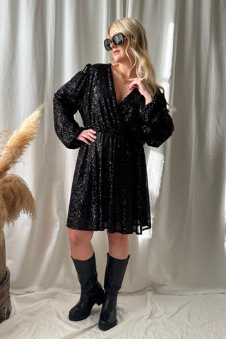 Supernova sequin dress, black