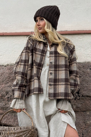 Tartan flannel check shirt, brown
