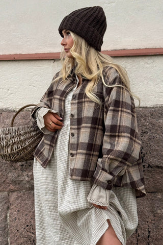 Tartan flannel check shirt, brown