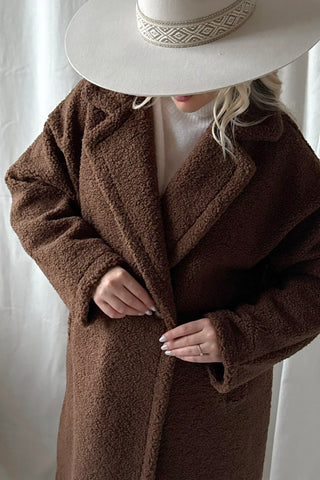 Teddy takki pitkä, ruskea