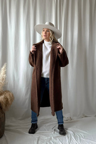 Teddy takki pitkä, ruskea