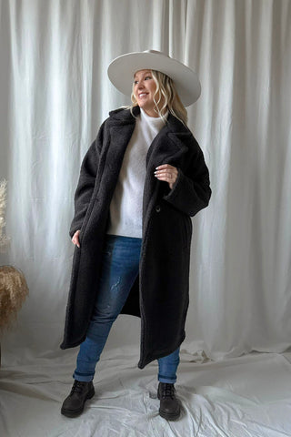 Teddy takki pitkä, tummanharmaa