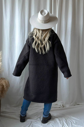 Teddy takki pitkä, tummanharmaa