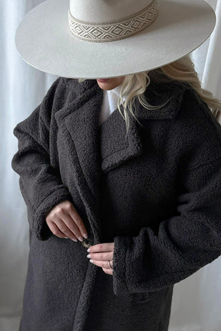 Teddy takki pitkä, tummanharmaa