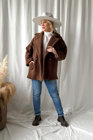 Teddy takki lyhyt, ruskea