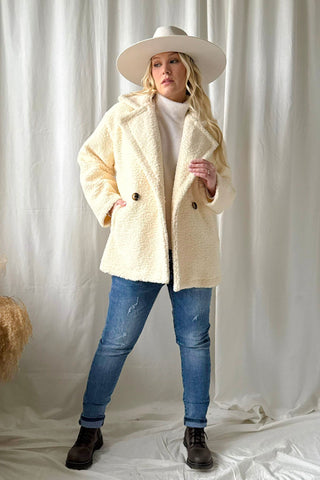 Teddy takki lyhyt, luonnonvalkoinen