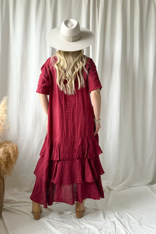 Temperance linen dress, red wine