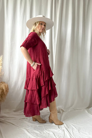 Temperance linen dress, red wine