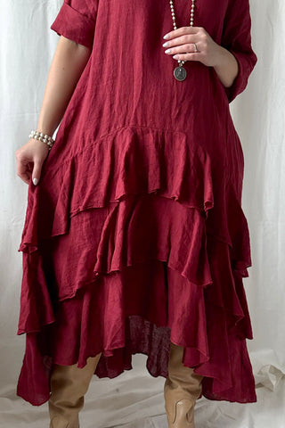 Temperance linen dress, red wine