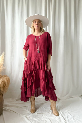 Temperance linen dress, red wine