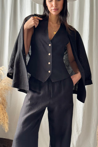 Timeless linen blazer, black