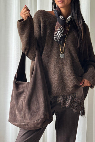Tote suede bag, coffee