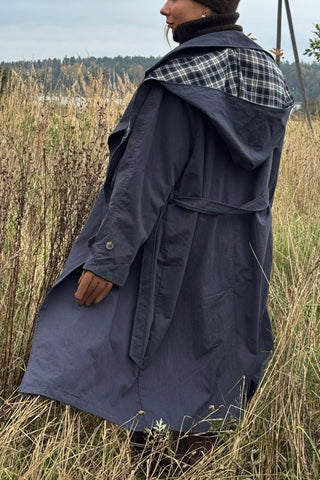 Hooded Trench Coat, navy