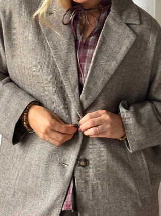 Tweed-takki brodeerauksella, ruskea