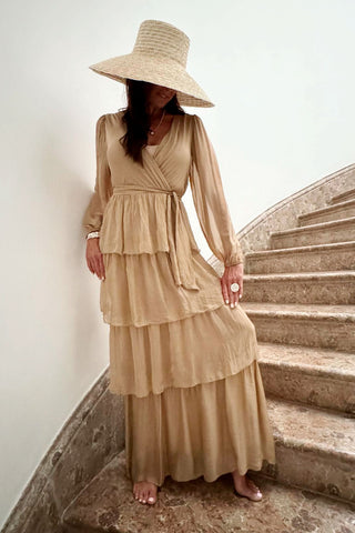 Valentina silk blend dress, caramel