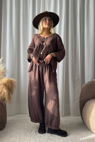 Venettia linen blouse, coffee