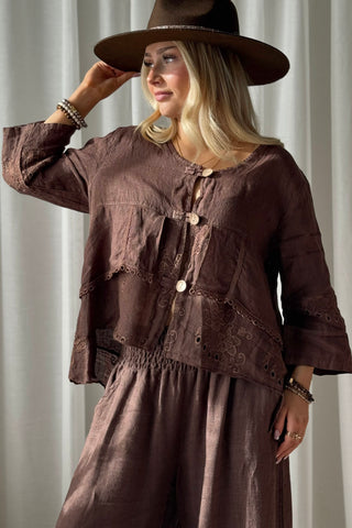 Venettia linen blouse, coffee