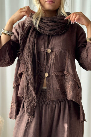 Venettia linen blouse, coffee