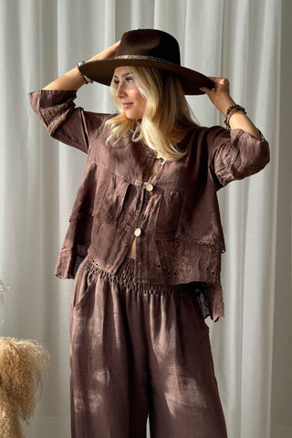 Venettia linen blouse, coffee