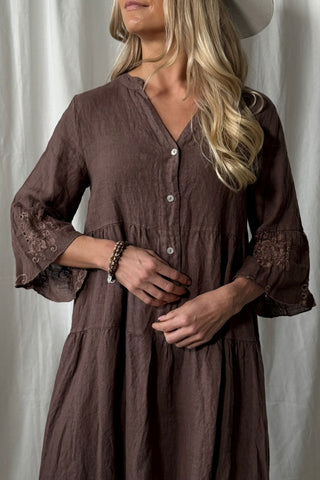 Vionne linen dress, coffee
