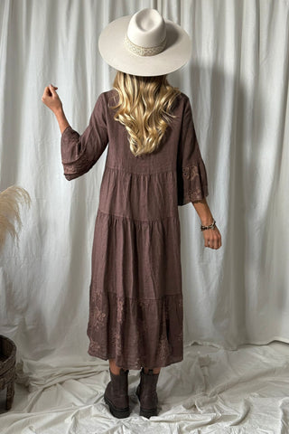 Vionne linen dress, coffee