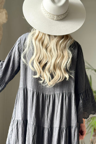 Vionne linen dress, smoke