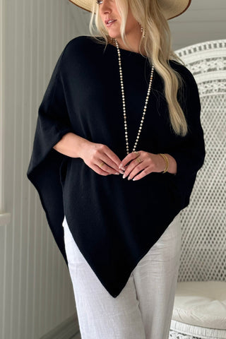 Zelie viscose poncho, black