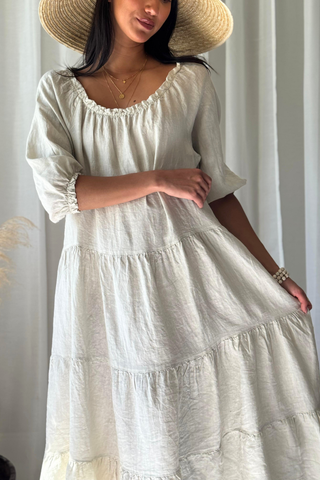 Abby Long linen dress, sand
