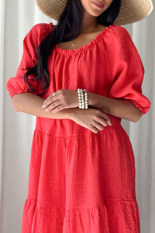 Abby Long linen dress, poppy red