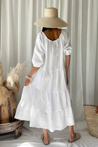 Abby Long linen dress, white
