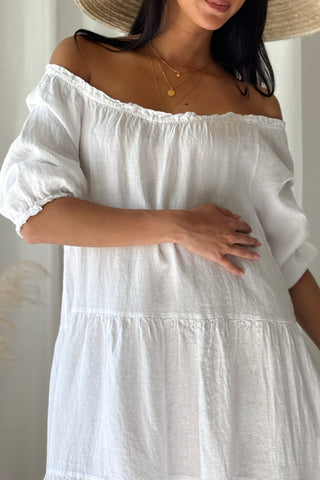 Abby Long linen dress, white
