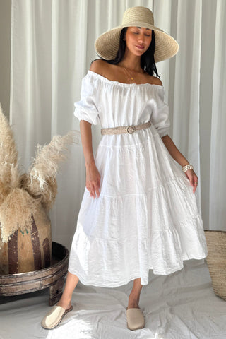 Abby Long linen dress, white