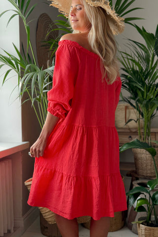 Abby pellavamekko, poppy red