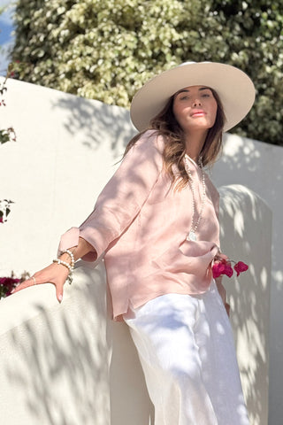 Alberobello linen shirt, sorbet pink