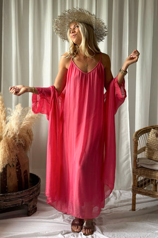 Alyssa silk-viscose dress, coral