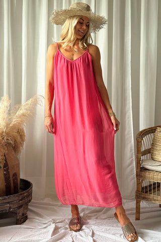 Alyssa silk-viscose dress, coral