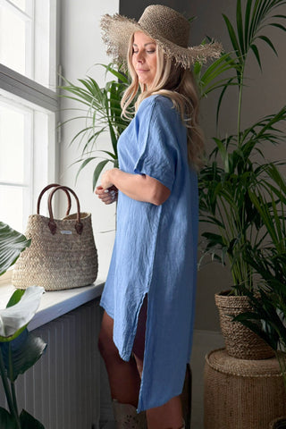 Amilia linen tunic, heavenly blue