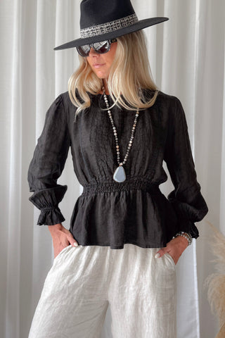 Anella linen blouse, black