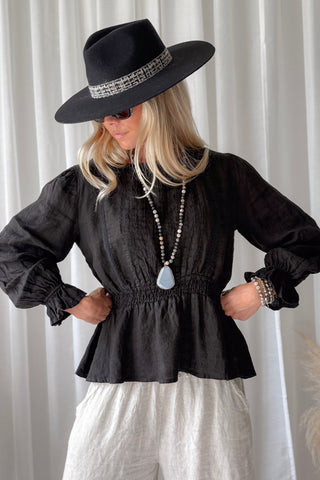 Anella linen blouse, black