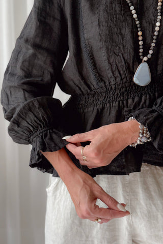 Anella linen blouse, black