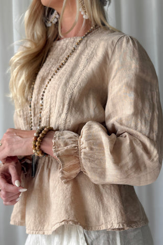 Anella linen blouse, safari