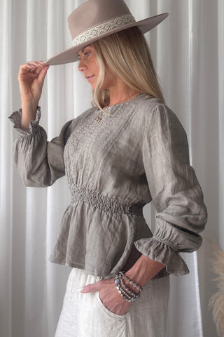 Anella linen blouse, taupe